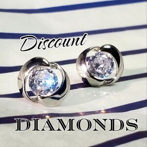 Dainty Clear White Diamond Stud Push Back Earrings on 925 Silver